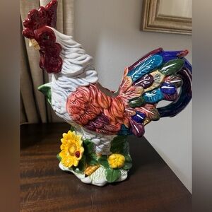 Multicolor Ceramic Rooster Statue - Decorative Home Art